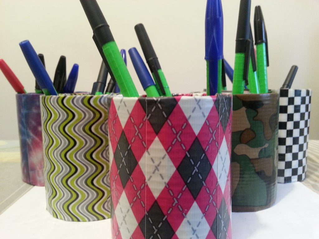 Some pen holders with pattern tape.